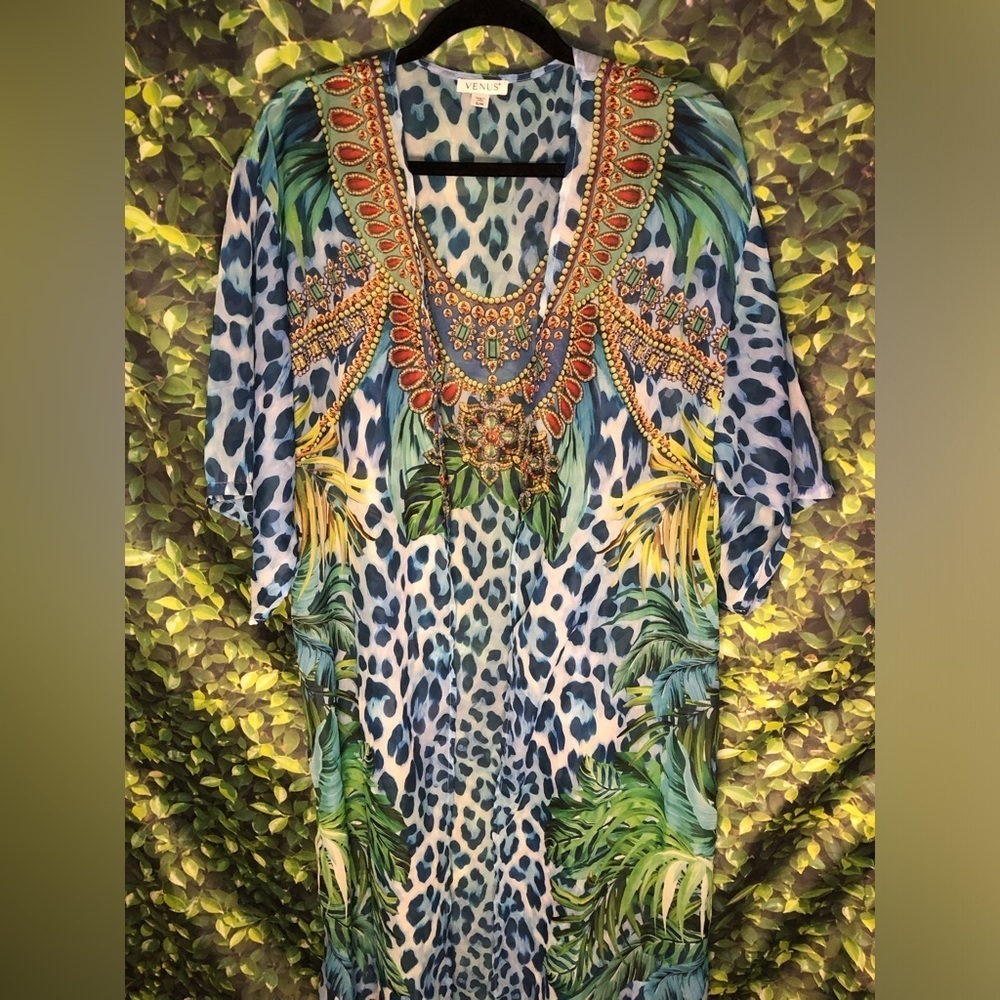 Vibrant Blue Animal Print Kaftan - Picture 12 of 16